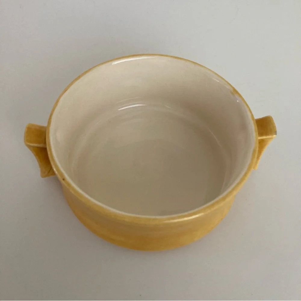Small Vintage Yellow Ceramic Casserole Crock Trinket Dish